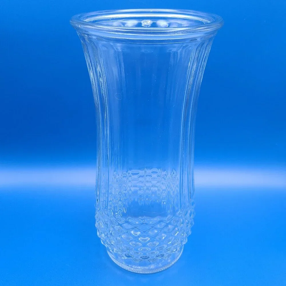 Vintage Hoosier Glass Diamond Point & Ribbed Clear Vase 4089-A 9.75